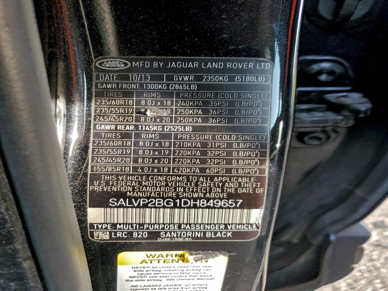 2013 LAND ROVER RANGE ROVER EVOQUE PURE PLUS