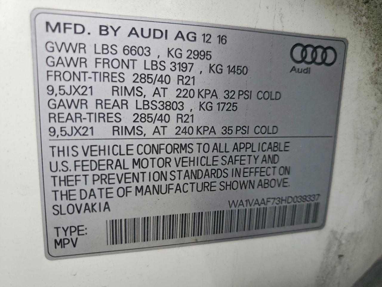 2017 AUDI Q7 PRESTIGE