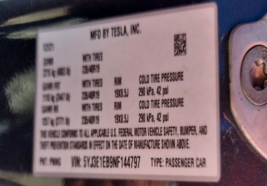 2022 TESLA MODEL 3 LR DM