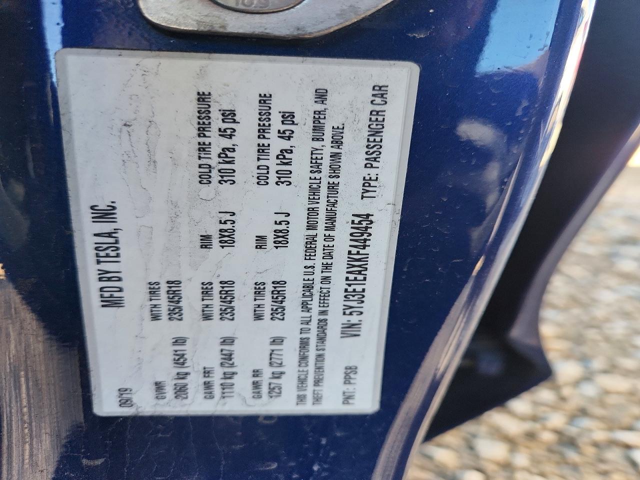 2019 TESLA MODEL 3 RWD